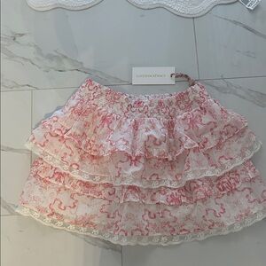 LOVE SHACK FANCY brand new with tags lace and pink bow skirt pink and white